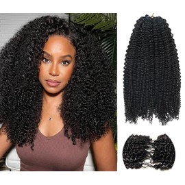Afro Kinky Curly Crochet Braids Knotless Pre-Separated Feather Crochet Hair Extensions Human Hair Crochet Hair Machine Made Feather Human Hair Extension 18inch 120g