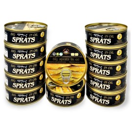 Brivais Vilnis Big Sprats in Grilled Catch Delicacy Oil, Gluten-Free, Vegan, Kosher, 8.45 oz, 240 grams, Pack of 12