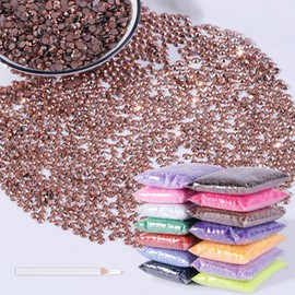 6000pcs 3mm Resin Rhinestones Bulk,Nail Art Rhinestones Kit with Wax Pencil,Flatback Round Jelly Rhinestones Gems Crystals for Nail Art DIY Crafts Clothes Shoes Bags(Coffee AB)