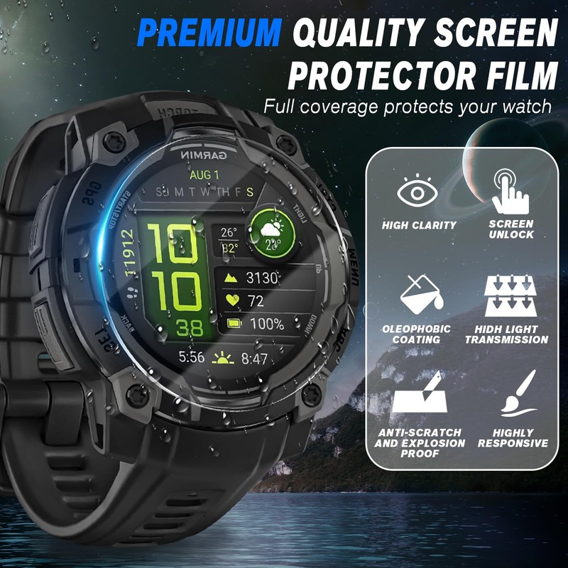 NECARSIN 6 Packs Compatible for Garmin Instinct 3 45mm Screen