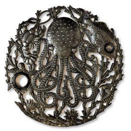 Handcrafted Octopus Sea Wall Decor Fair Trade from Haiti, Recycled Metal Art, Decorative Hanging Art, 24 In. X 24 In. (Ocean Reef)