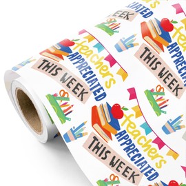 WRAPAJOLIC Teacher Wrapping Paper Roll - Mini Roll - 17 Inch x 16.5 Feet - Teacher Appreciation Wrapping Paper Perfect for Teachers Appreciation Week, Graduation