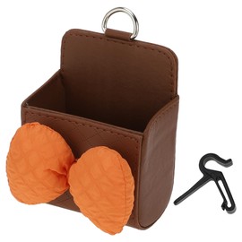 HEROFFIX 1 Pc Car Trash Can Hanging Trash Bin 3.5" Length 2.0" Width 4.3" Height Orange Brown Faux Leather