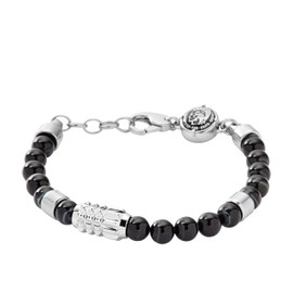 Diesel Men's Silver Stainless Steel Beaded Bracelet, One Size