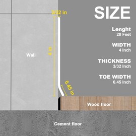 Risunpet Peel and Stick Baseboard Trim, 4 Inch Rubber Baseboard Vinyl Wall Base, Flexible Baseboard Molding Trim, Adhesive Baseboard Trim Rubber Cove Base(20Ft, White)