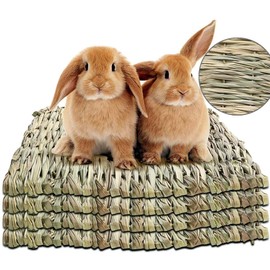 4 Pack Rabbit Grass Mat, Natural Woven Hay Rabbit Bedding Bunny Chew Edible Cage Liner Straw Resting Mats for Cages Hut Guinea Pig Rodent Parrot Rabbit Bunny Hamster Rat Chinchilla-12inch Rabbit Mats