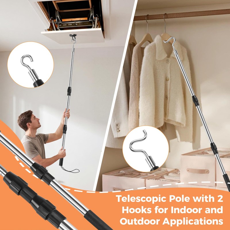 Attic Ladder Pull Down System Telescoping Pole Clothes Hook Pole