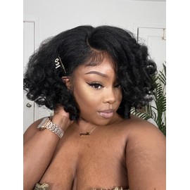 LUXLUXE Edith 12" Roller Curl Lace Front Wig with 4x13-inch HD Lace, Heat-resistant Synthetic Fiber, and Baby Hair for a Natural Look, (Dark Brown)