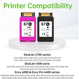 67XL 67 Ink Cartridges Black/Color Combo Pack Replacement for HP Ink 67 XL Work for DeskJet 2755e Ink Cartridges 2700e 2855e 4155e Envy 6055 6455e Printer 2 Pack (Black, Tri-Color)