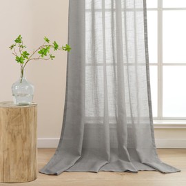 L.Z.E Grey Sheer Curtains for Living Room Bedroom Gray Linen Look Pencil Pleat Curtains & Drapes 89 Drop 225 cm Long 2 Panels Set Transparent & Lightweight Window Sheers (W 51.1" x L 88.6")