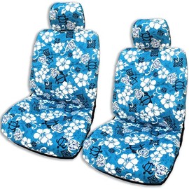 Winnie Fashion Made in Hawaii, Aloha Honu Lucky Turtle Separate Headrest Hawaiian Car Seat Cover - Set of 2 (Blue, Add Side Airbag Slot)