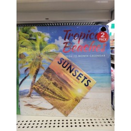 jot 2026 Tropical Beachs Months Calendar 12" X 12 " With Bonus Sunset Calendar 6"