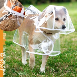 BlissBud Dog's Transparent Raincoat for Small and Medium Pets Rain Jacket with Harness Hole Puppy Waterproof Coat,Transparent,Small
