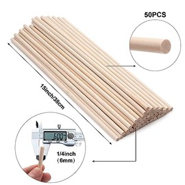 Wood Dowel Rods Wooden Dowels for Crafts, 50 PCS 1/4 x 15 Wooden Sticks for Crafts, Round Macrame Dowels, Unfinished Small Wood Sticks for Crafting, Lollipops, Tiered Cake, Photo Booth Props