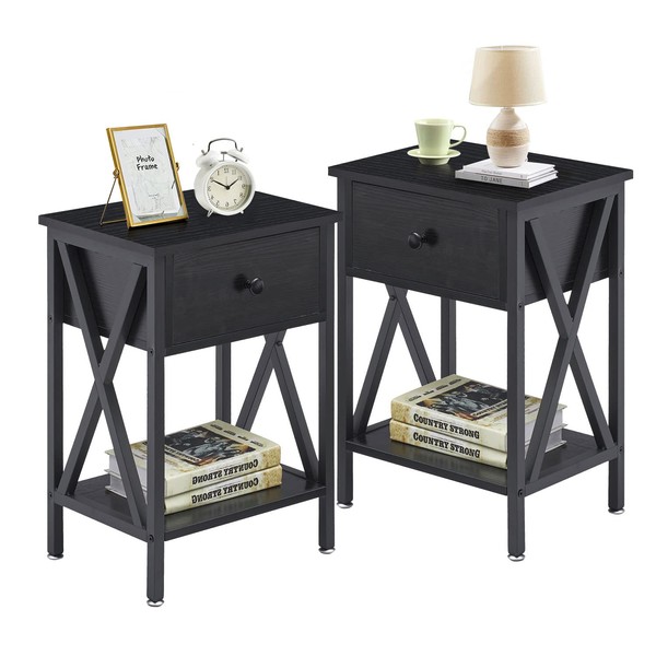 VECELO Nightstand Modern Side End Tables Night Stand with Bin