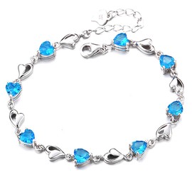 findout Amethyst Red, Pink, Blue, White Crystal Heart Silver Bracelet for Women Girls, Silver, Heart blue