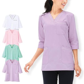 Nurse Nurse Sleeve Scrub, Suite (3/4 Sleeve), Medical Nurse, Nurse, Lab Coat, Women's, Non-Transparent, White x Navy (white base)