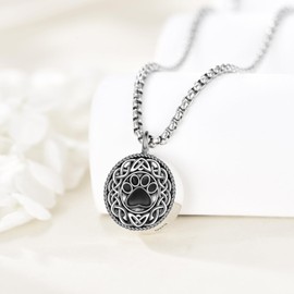 VENACOLY Urn Necklace for Dog Ashes 925 Sterling Silver Paw Print Ash Keepsake Pendant Celtic Knot Coin Pet Cremation Jewellery for Women Men, Sterling Silver, No Gemstone