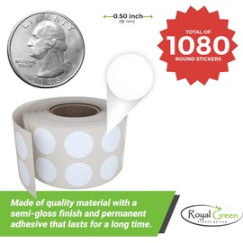 Dot Stickers in Yellow 1.3cm, 1080 Pack - Colored Labels in a roll for Inventory Labeling 0.50 inch 13mm Dots by Royal Green