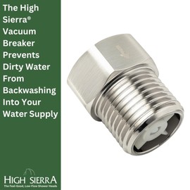 High Sierra® - Solid Lead-Free Brass Construction. Certified Vacuum Breaker and Backflow Preventer for Handheld Shower Heads - Brushed Nickel Finish
