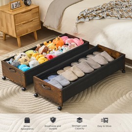 FOUCSSOMEI Under Bed Storage with Wheels, 115L Larger Under Bed Storage Containers,Wooden Under Bed Shoe Organizer, Rolling Under Bed Drawers for Shoes Clothes, 2 PACK