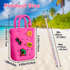 Mini Rubber Tote Bag, EVA Waterproof Beach Tote for Little Girls And Woman, Silicone Hole Small Bag for Travel Outdoor, Cute Rubber Beach Bag with 20 Charms & Adjustable Shoulder Strap