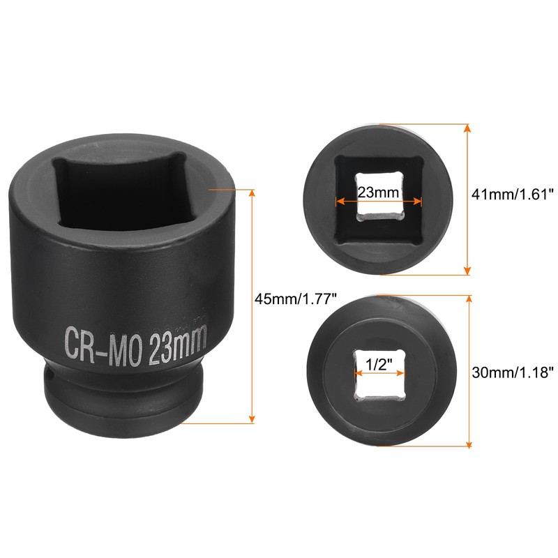 sourcing map 4 Point Square Socket 1/2" Drive 23mm Metric
