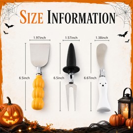Potchen 3 Pcs Halloween Cheese Knives Spreader Set, Ghost Cheese Knife Pumpkin Shovel Witch Hat Fork Resin Handle Stainless Steel Utensils Set for Charcuterie Board Butter Slicer Cutter