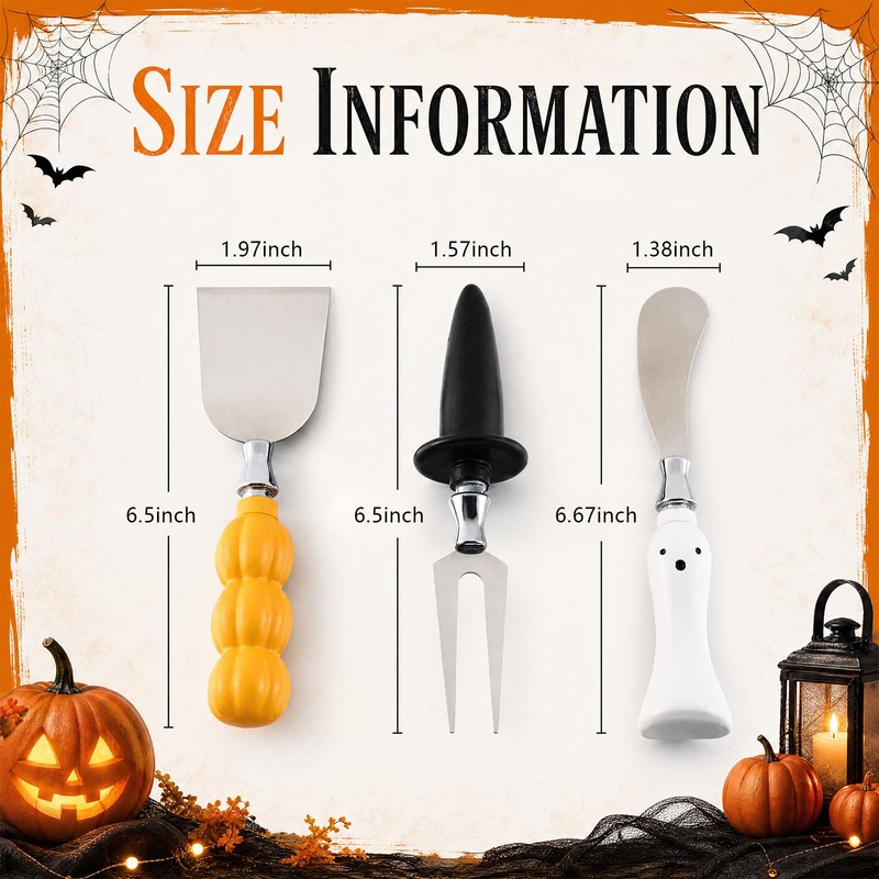 Potchen 3 Pcs Halloween Cheese Knives Spreader Set, Ghost Cheese