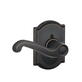 SCHLAGE Left Handed Lever with Camelot Trim Non-Turning Lock, Aged Bronze (F170 FLA 716 CAM LH)
