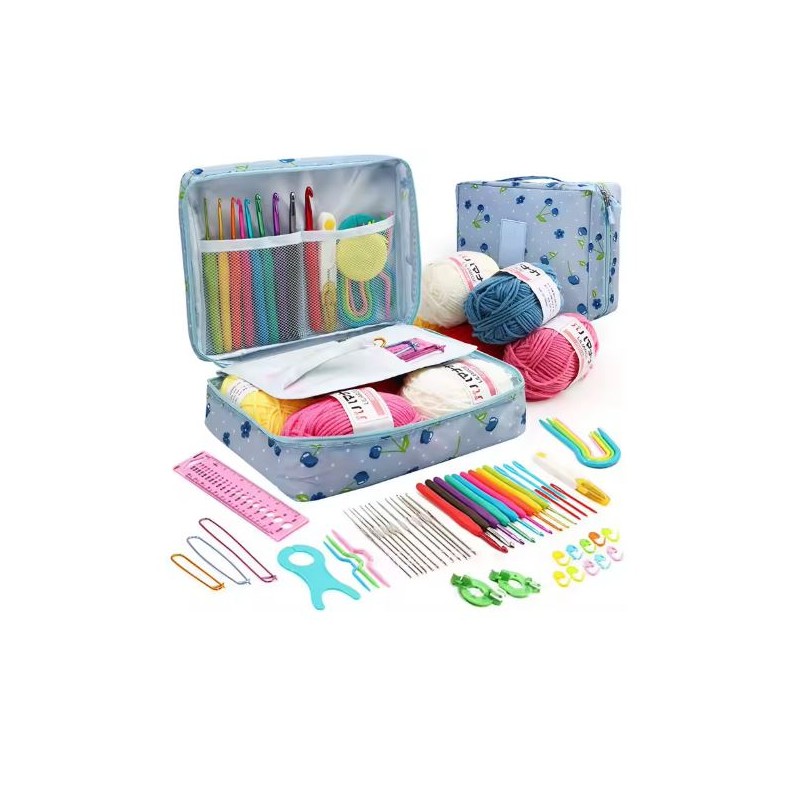 58-Piece Crochet Starter Kit for DIY Yarn Projects – Blue