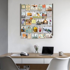 Love-KANKEI Wood Picture Photo Frame for Wall Decor 26×29 inch with 30 Clips and Adjustable Twines Collage Artworks Prints Multi Pictures Organizer and Hanging Display Frames Gift Weathered Grey