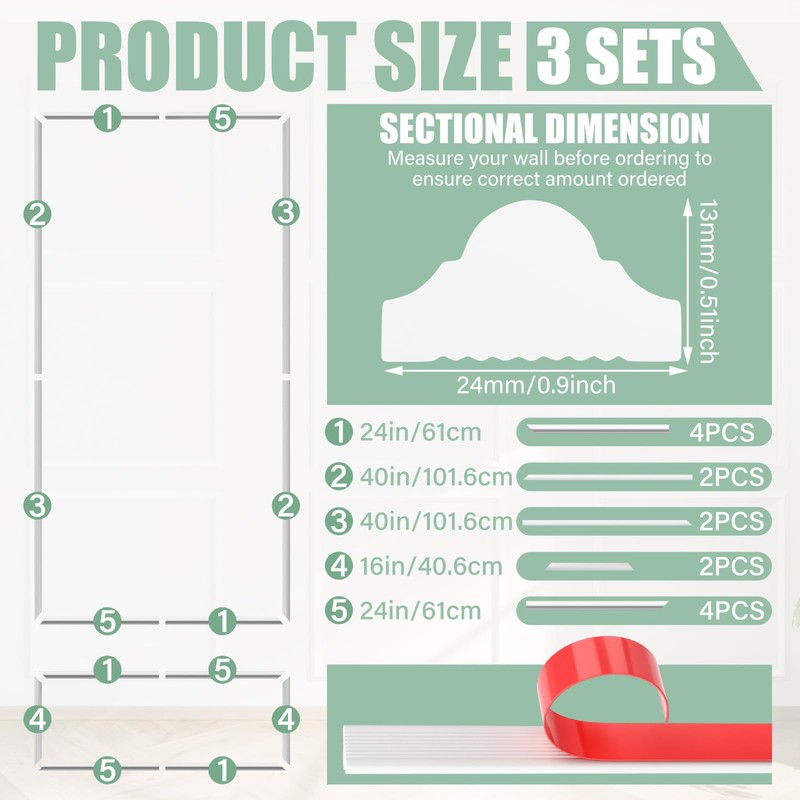 Pangda Peel and Stick Wall Molding Kit, 3D Premade Accent