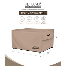 ULTCOVER Rectangular Gas Fire Pit Table Cover 43x22 inch Waterproof Heavy Duty Firepit Cover