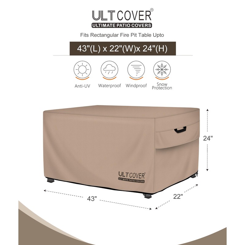 ULTCOVER Rectangular Gas Fire Pit Table Cover 43x22 inch Waterproof