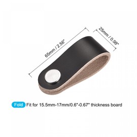 sourcing map Leather Drawer Pulls, 2.56" 2Pcs Surface Leather Furniture Handles, Door Handle Strap Suitcase Dresser Drawer Knobs Pull Replacement with Screws, Black