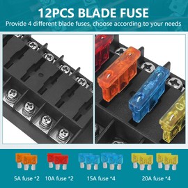 Chelhead 6-Way Fuse Holder 12 Volt ATC/ATO Car Fuse Box 6 Circuits with Negative Positive 12 V Distribution Block Compatible with 12 V/24 V Cars Truck Boat Van SUV Marine Vehicle