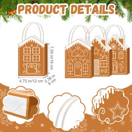 Clabby 48 Pcs Gingerbread House Small Christmas Gingerbread Kraft Gift Bag Xmas Presents Boxes House Wrapping Treat Bags with Handle Xmas Characters for Christmas Party Favors Holidays Decorations