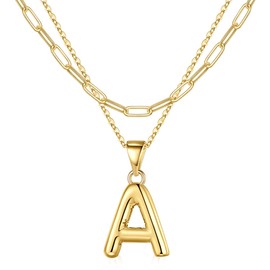 Turandoss Gold Bubble Necklace for Women - A Bubble Letter Necklace Gold, Layered A Initial Necklaces for Women Trendy, Dainty Gold Choker Necklaces, Gold Jewelry Women Gift