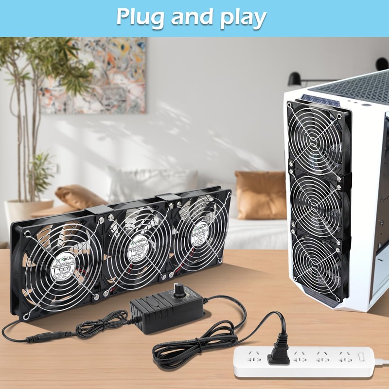 AmRunJe 3X 120mm Computer Fan with AC Plug 110V –