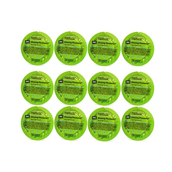 ONE Glowing Pleasures Glow In The Dark Lubricated Latex Condoms Bulk [A New Experience with Your Partner] - 12 Latex Condoms