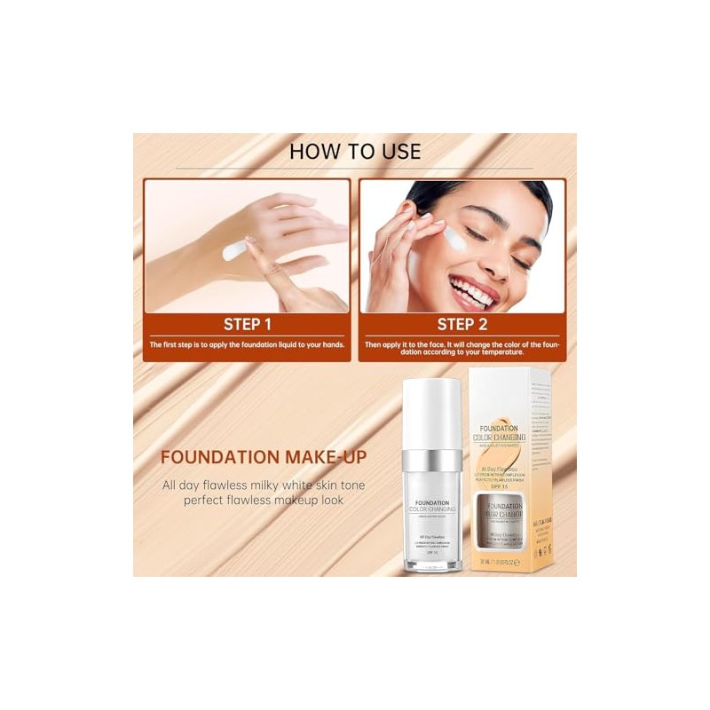 Foundation, Base Tono de Piel Cálida Que Cambia de Color