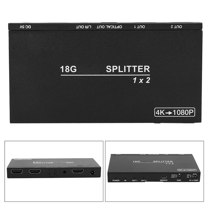 B12SA Black 1×2 HDMI 2.0 Splitter Aluminium Alloy with Scaler