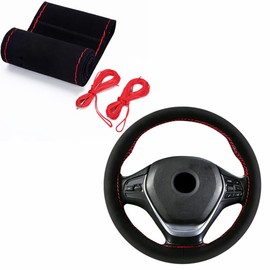 TATACLEA Steering Wheel Cover, Braided Steering Wheel Cover, Hand Sewn, Breathable, Artificial Suede Fabric, Diameter 15.0 inches (38 cm), Ultra Thin Texture, Anti-Slip, Easy to Hold, Good Touch