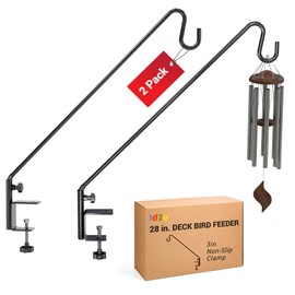 Idzo Deck Bird Feeder Hanger for Railing, 28inch Deck Hook for Bird Feeder Pole, Durable 3 Layers Powder Coated & Sturdy 1 Piece Solid Steel Construction for Hanging Decorations, 2 Pack