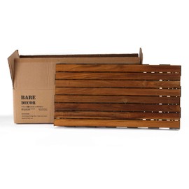 Cortesi Home FloorKNKT Interlocking Teak Wood Floor Patio Deck Tiles in (Set of 6) 12x24 inch