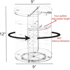 SuoXing 360 Rotating Makeup Organizer for Vanity,DIY Adjustable Height Cosmetic Display Cases,Clear Plastic Spinning Makeup Stand Holder for Perfume,Skin Care,Brush,Beauty,Skincare Product Organizer