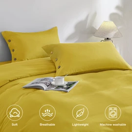 JELLYMONI Pillowcases Standard Set of 2 Cotton Button Pillow Covers 20×26in Yellow Bed Pillow Cases 100% Washed Cotton Soft Breathable (Pillows are not Included)