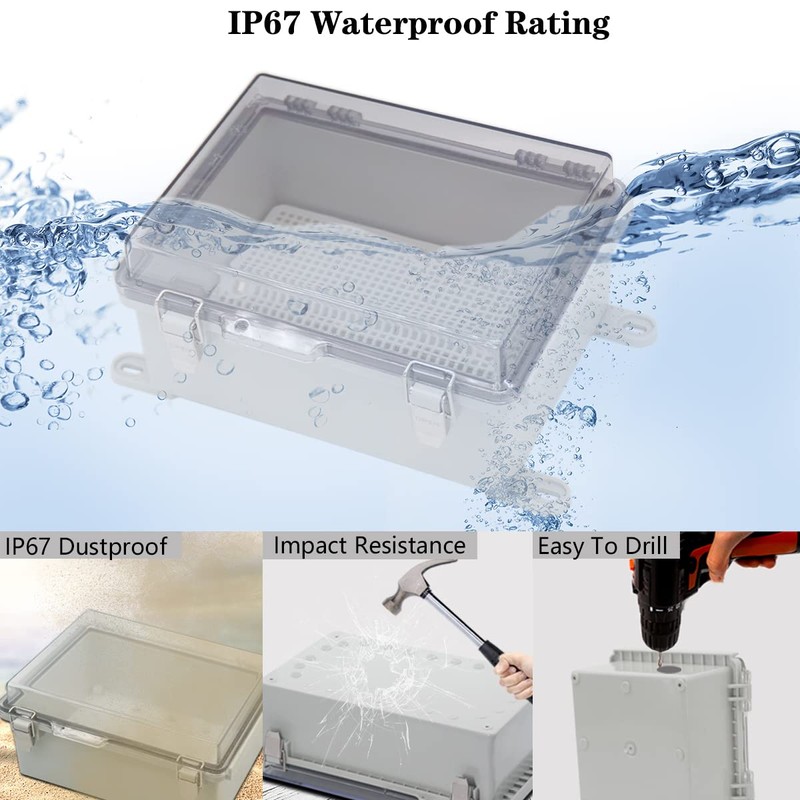 Zulkit Junction Box,IP67 Waterproof Electrical Box Hinged Clear Cover Stainless