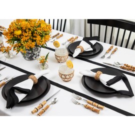 Solino Home Linen Table Runner 60 Inches - 100% Pure Linen Black and White Small Table Runner 14 x 60 Inch Ideal for Dresser and Coffee Tables - Summer - Classic